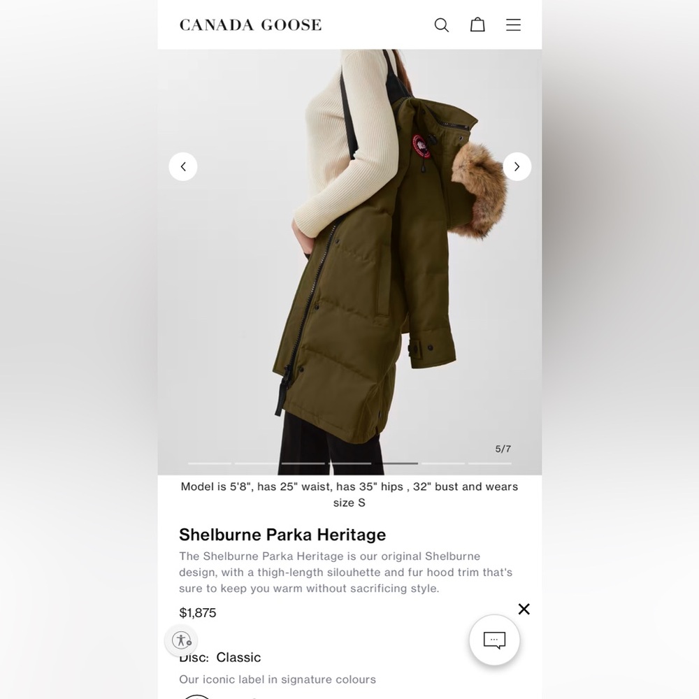 Canada Goose mid-length jacket in army green